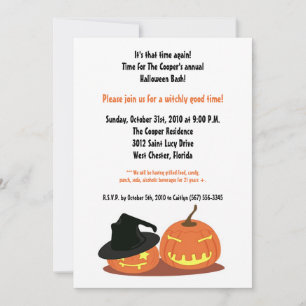 5x7 Witch Pumpkins Halloween Bash Party Invitation