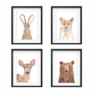 5x7 Woodland Cute Watercolor Forest Animals set