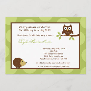 5x7 Woodland Forest Owl Birthday Party Invitation