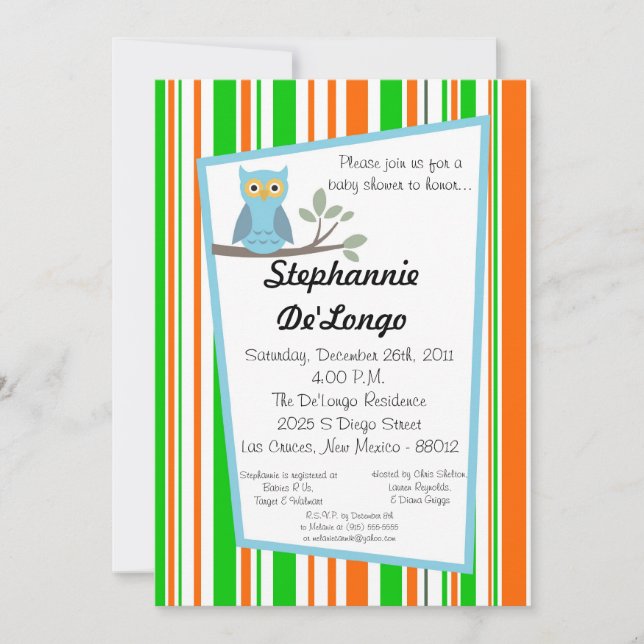 5x7 Woodland Forrest Owl Baby Shower Invitation (Front)