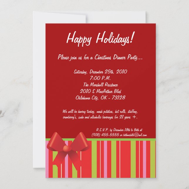 5x7 Wrapping Paper Bow Christmas Party Invitation (Front)