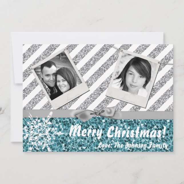 5x7 XMAS Christmas Blue Glitter Snowfla PHOTO Card (Front)