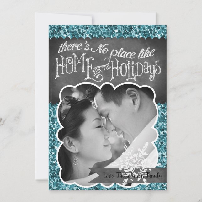 5x7 XMAS Christmas Blue Glitter Snowfla PHOTO Card (Front)