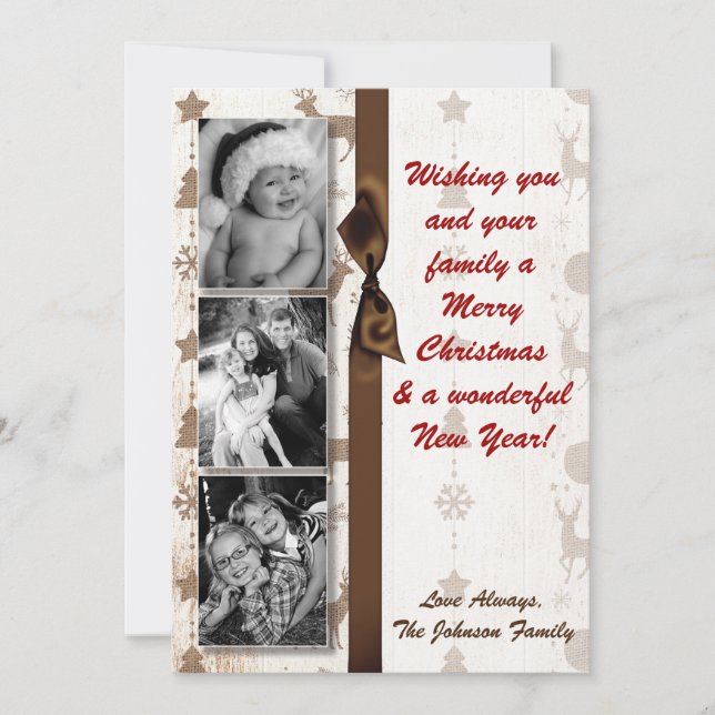 5x7 XMAS Christmas Burlap Deer Doe Buck PHOTO Card (Front)