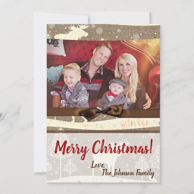 5x7 XMAS Christmas Burlap Deer Doe Buck PHOTO Card (Front)