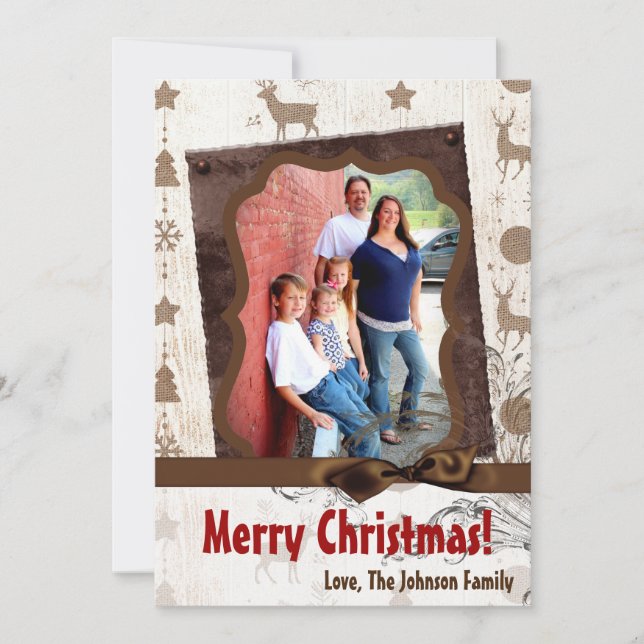 5x7 XMAS Christmas Burlap Deer Doe Buck PHOTO Card (Front)