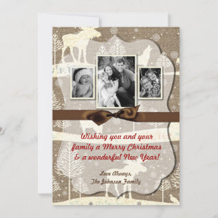 5x7 XMAS Christmas Burlap Deer Doe Buck PHOTO Card