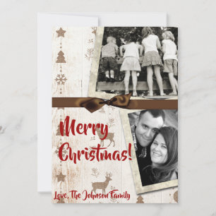 5x7 XMAS Christmas Burlap Deer Doe Buck PHOTO Card