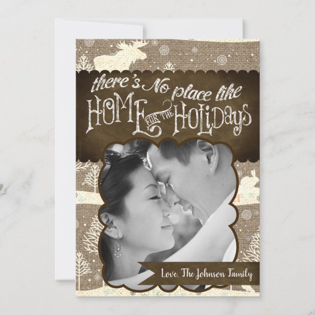 5x7 XMAS Christmas Burlap Deer Doe Buck PHOTO Card (Front)