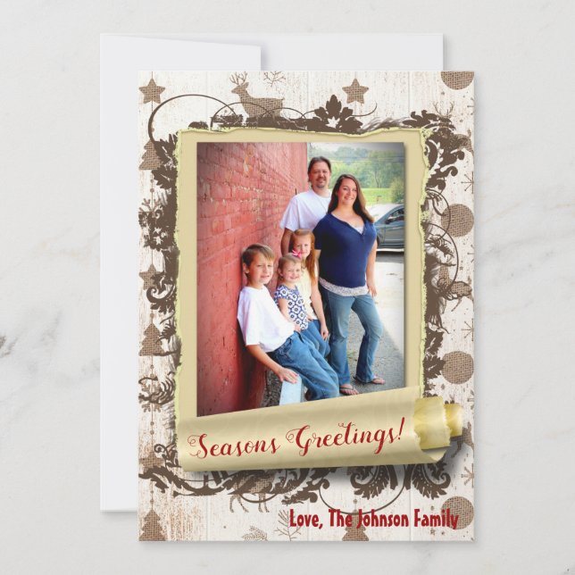 5x7 XMAS Christmas Burlap Deer Doe Buck PHOTO Card (Front)