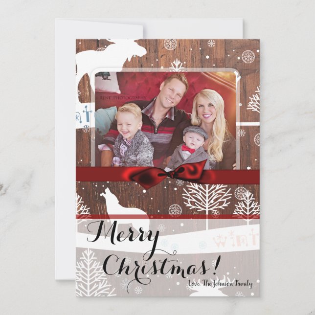 5x7 XMAS Christmas Deer Wood Buck Doe PHOTO Card (Front)