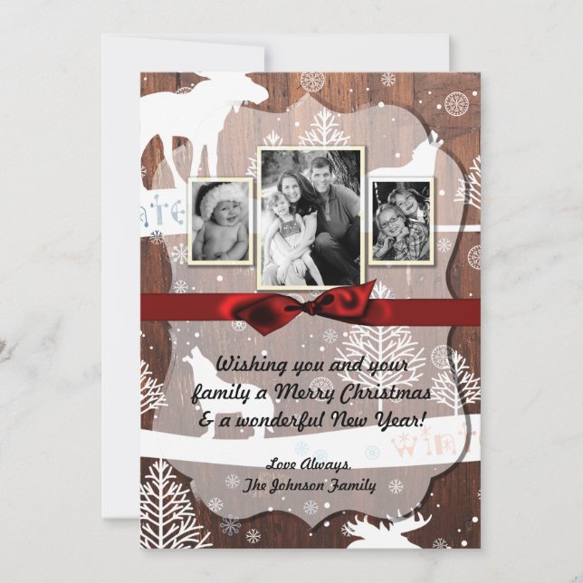 5x7 XMAS Christmas Deer Wood Buck Doe PHOTO Card (Front)