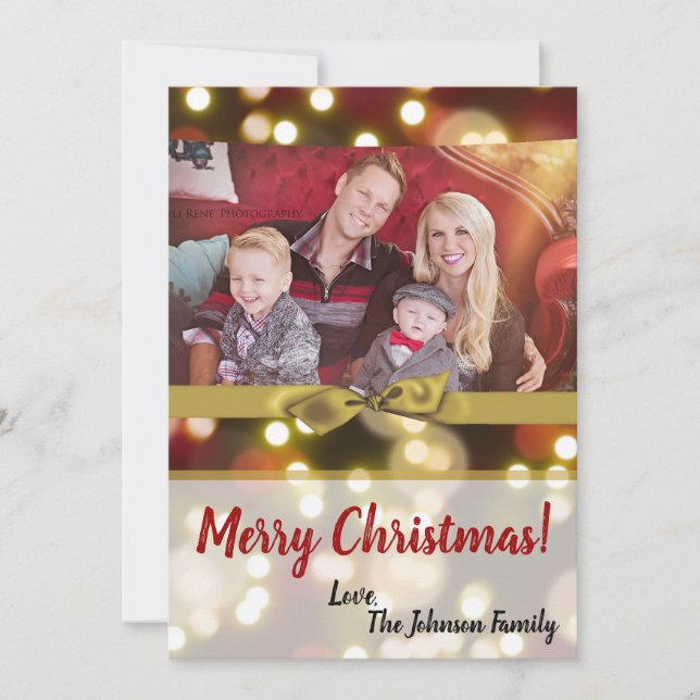 5x7 XMAS Christmas Gold Bokeh Lights PHOTO Card (Front)
