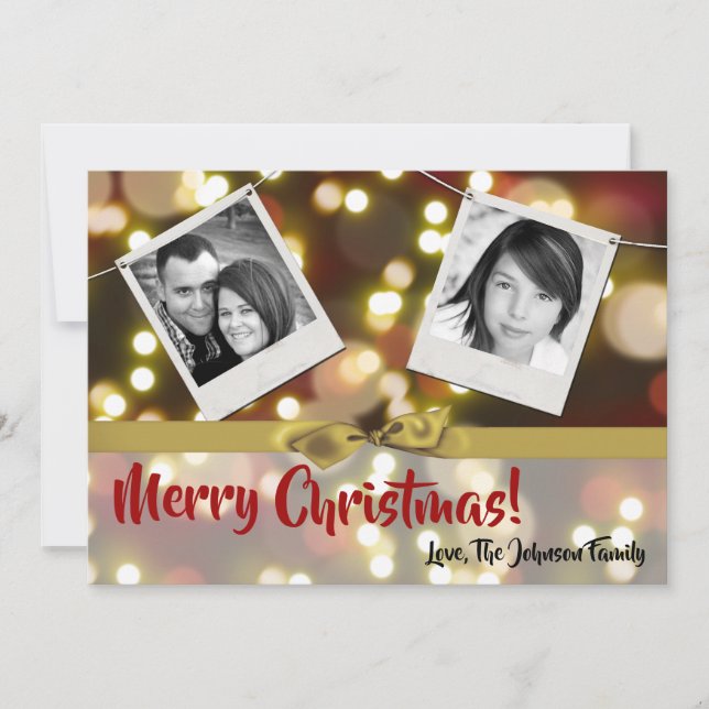 5x7 XMAS Christmas Gold Bokeh Lights PHOTO Card (Front)