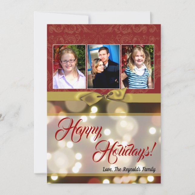 5x7 XMAS Christmas Gold Bokeh Lights PHOTO Card (Front)