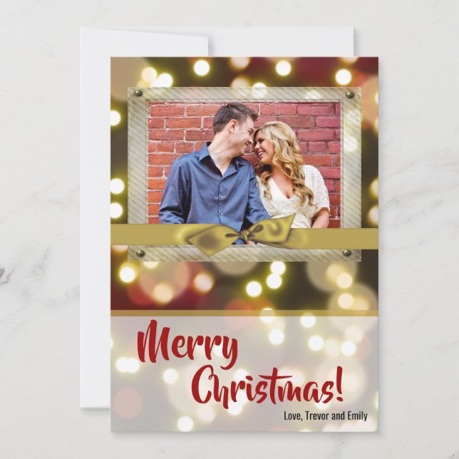 5x7 XMAS Christmas Gold Bokeh Lights PHOTO Card (Front)