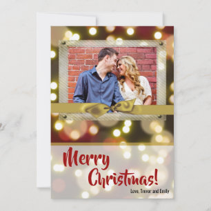 5x7 XMAS Christmas Gold Bokeh Lights PHOTO Card