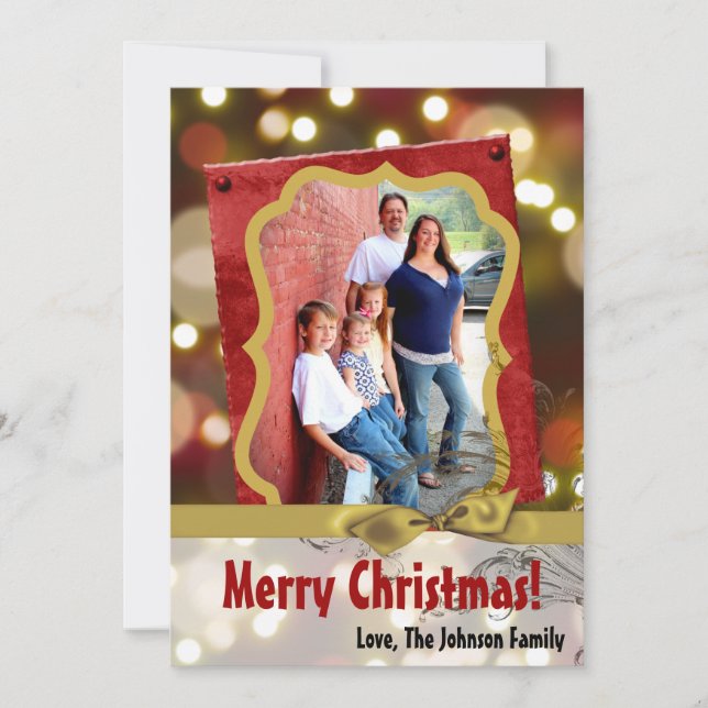 5x7 XMAS Christmas Gold Bokeh Lights PHOTO Card (Front)