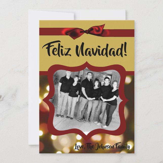 5x7 XMAS Christmas Gold Bokeh Lights PHOTO Card (Front)