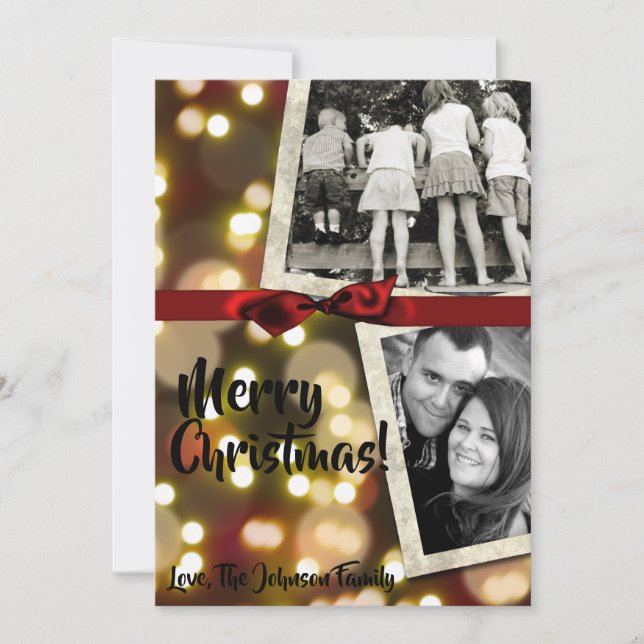 5x7 XMAS Christmas Gold Bokeh Lights PHOTO Card (Front)