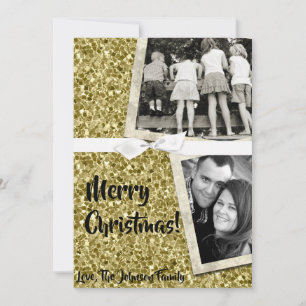 5x7 XMAS Christmas Gold Snowflake Glit  PHOTO Card