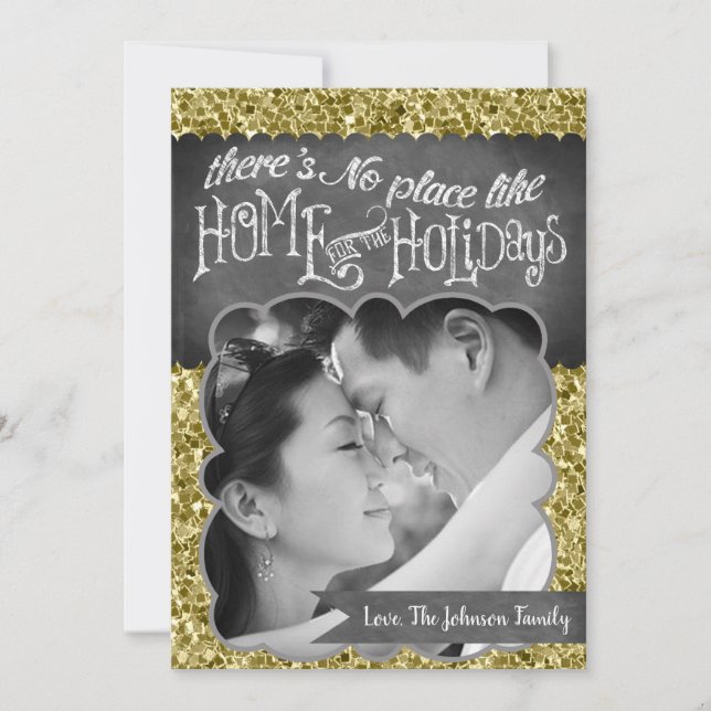 5x7 XMAS Christmas Gold Snowflake Glitt PHOTO Card (Front)