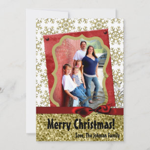 5x7 XMAS Christmas Gold Snowflake Glitt PHOTO Card