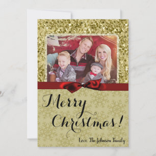 5x7 XMAS Christmas Gold Snowflake Glitt PHOTO Card