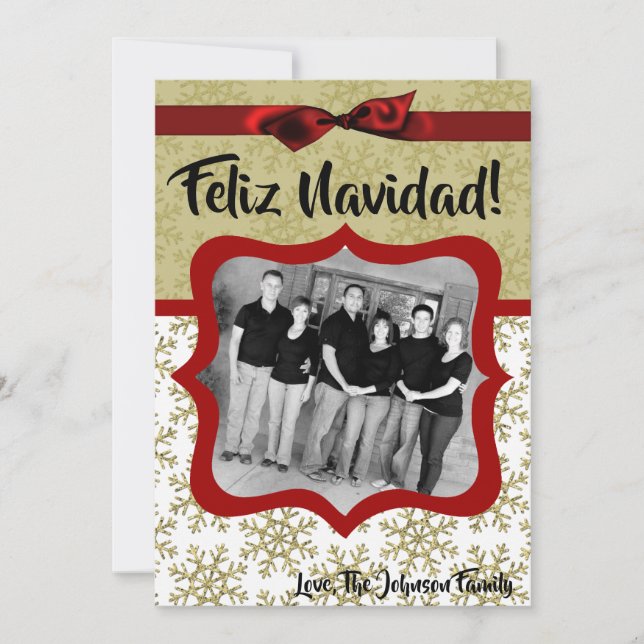 5x7 XMAS Christmas Gold Snowflake Glitt PHOTO Card (Front)