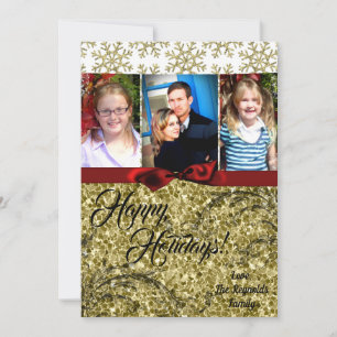 5x7 XMAS Christmas Gold Snowflake Glitt PHOTO Card