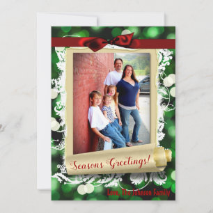 5x7 XMAS Christmas Green Bokeh Lights PHOTO Card
