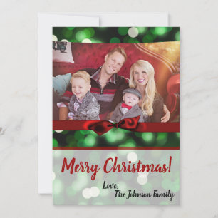 5x7 XMAS Christmas Green Bokeh Lights PHOTO Card