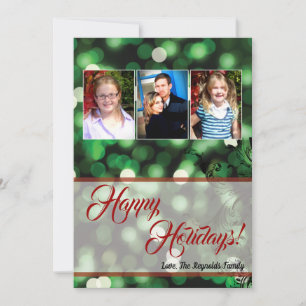 5x7 XMAS Christmas Green Bokeh Lights PHOTO Card
