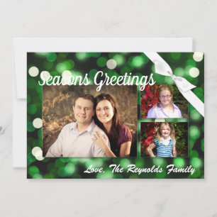 5x7 XMAS Christmas Green Bokeh Lights PHOTO Card