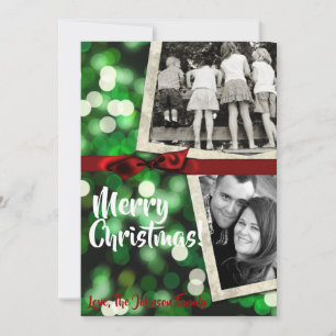 5x7 XMAS Christmas Green Bokeh Lights PHOTO Card