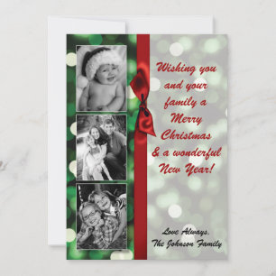 5x7 XMAS Christmas Green Bokeh Lights PHOTO Card