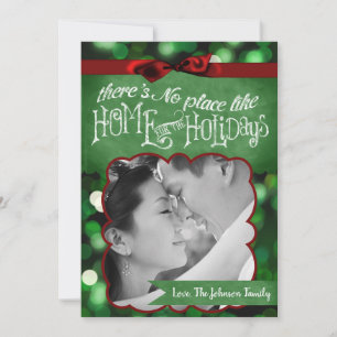 5x7 XMAS Christmas Green Bokeh Lights PHOTO Card