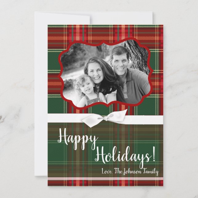 5x7 XMAS Christmas Plaid Red Fabric PHOTO Card (Front)