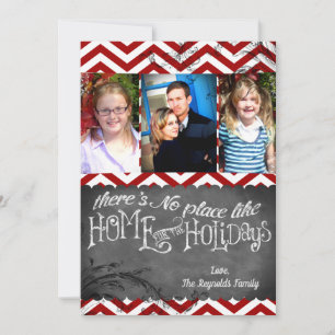 5x7 XMAS Christmas Red Chevron Chalkboa PHOTO Card