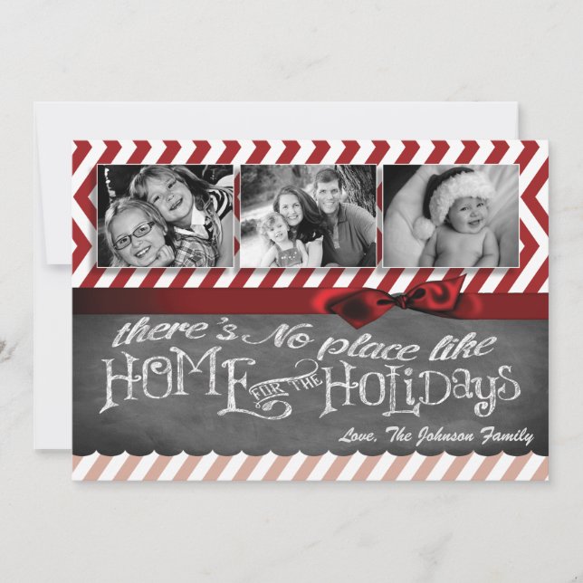 5x7 XMAS Christmas Red Chevron Chalkboa PHOTO Card (Front)
