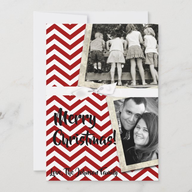 5x7 XMAS Christmas Red Chevron Chalkboa PHOTO Card (Front)