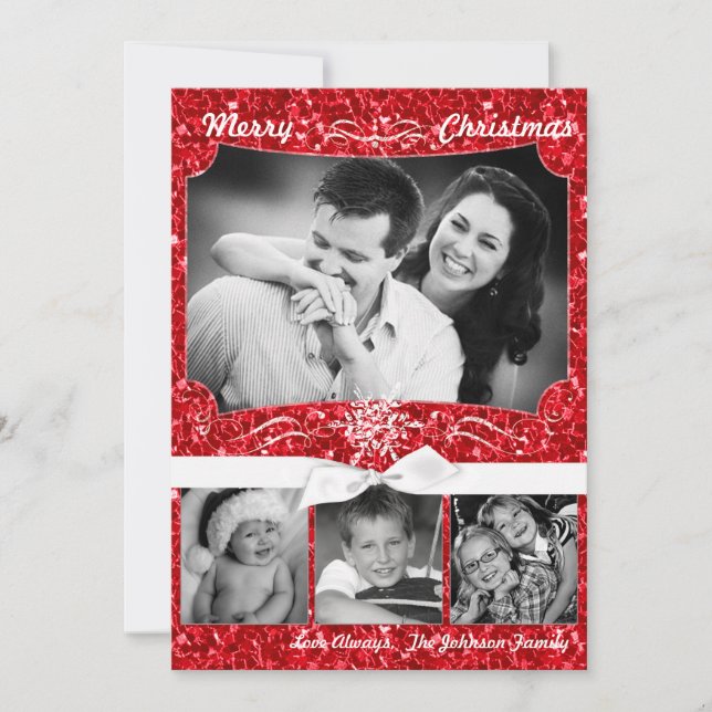 5x7 XMAS Christmas Red Glitter Snowfla PHOTO Card (Front)