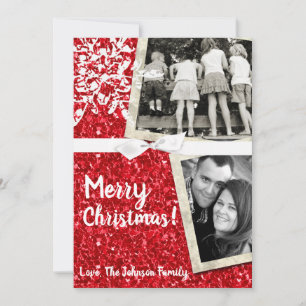 5x7  XMAS Christmas Red Glitter Snowfla PHOTO Card