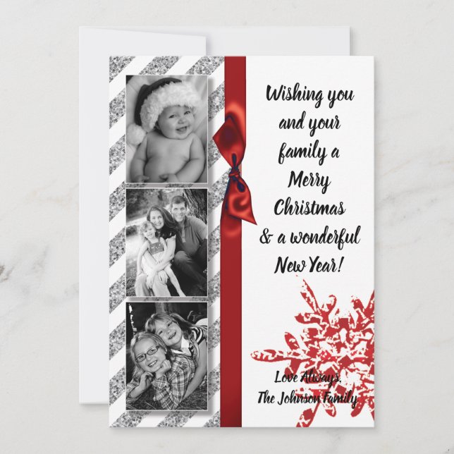 5x7 XMAS Christmas Red Glitter Snowflak PHOTO Card (Front)