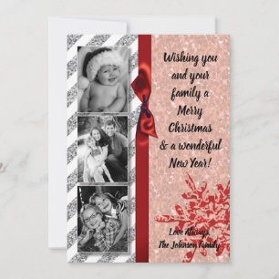 5x7 XMAS Christmas Red Glitter Snowflak PHOTO Card