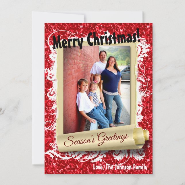 5x7 XMAS Christmas Red Glitter Snowflak PHOTO Card (Front)