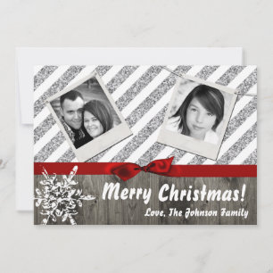 5x7 XMAS Christmas Red Glitter Snowflak PHOTO Card