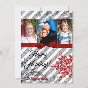 5x7 XMAS Christmas Red Glitter Snowflak PHOTO Card