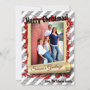 5x7 XMAS Christmas Red Glitter Snowflak PHOTO Card