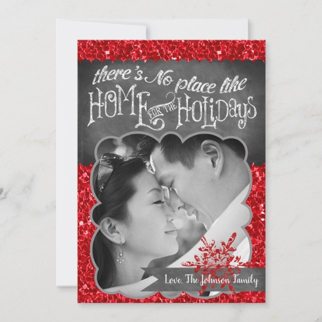 5x7 XMAS Christmas Red Glitter Snowflak PHOTO Card (Front)